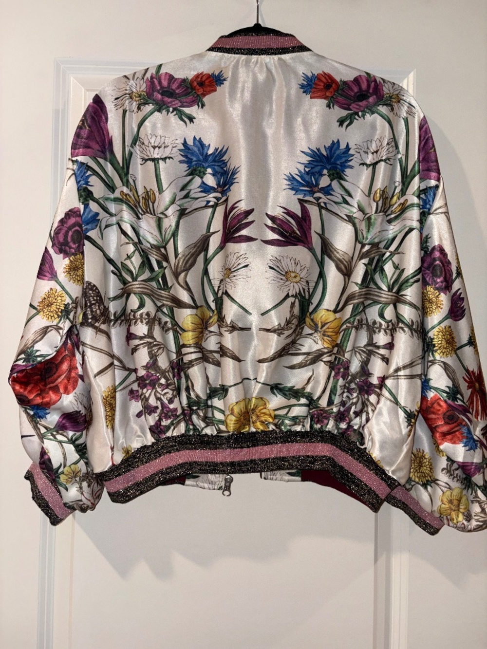 ANTHROPOLOGIE ELEVENSES Rubie White Floral Bomber Jacket Zip Up Size L - Picture 8 of 11